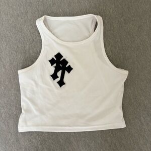 White Tank Top with Black Cross Design